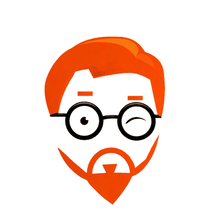 The My Guy Knows mascot: a face in round glasses with a pointed orange beard, mid-wink.